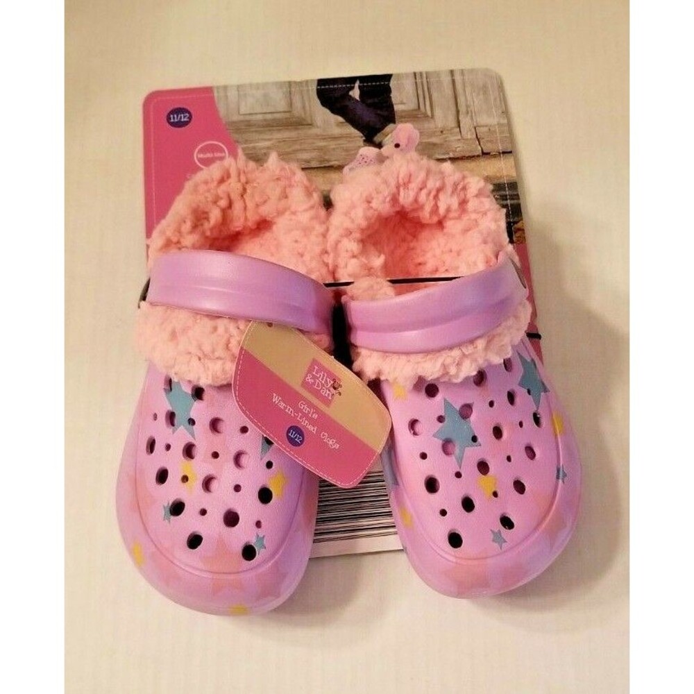 Girl's Pink Clogs Shoes Warm-Lined Size 11/12 Pink Stars Slip-On New Easy On